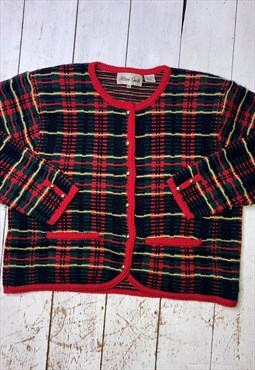vintage knitted autumn jumper 90s sweater cardigan checkered