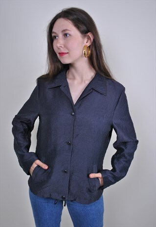 VINTAGE BLACK MINIMALIST LONG SLEEVE BLOUSE, SIZE M