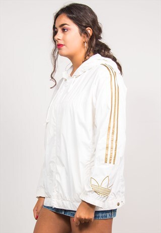 90'S VINTAGE WHITE ADIDAS TREFOIL HOODED TRACKSUIT JACKET