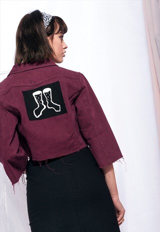 VINTAGE DENIM JACKET REWORKED FEMINIST PATCH CROPPED JACKET