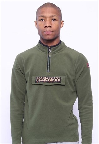 VINTAGE NAPAPIJRI BIG LOGO 1/4 ZIP FLEECE GREEN