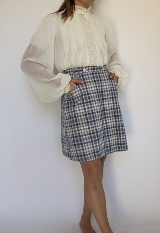 VINTAGE PLAID DENIM WRAP SKIRT