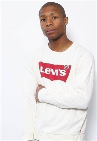 VINTAGE LEVIS BIG SPELL OUT LOGO SWEATSHIRT WHITE