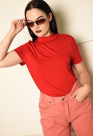 VINTAGE Y2K TURTLENECK STRETCH TOP IN RED