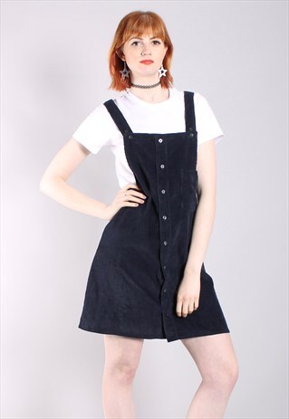 VINTAGE 90S NAVY BLUE CORDUROY PINAFORE DRESS
