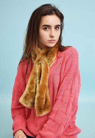 VINTAGE 90'S GOES 70'S RETRO BOHO FAUX FUR SCARF
