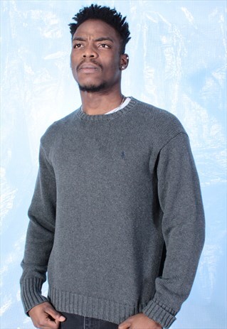 VINTAGE RALPH LAUREN GREY THICK KNITTED JUMPER
