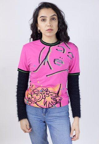 VINTAGE PINK 90S PATTERNED T-SHIRT