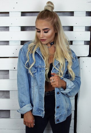 LIGHT BLUE UNISEX VINTAGE DENIM OVERSIZED JACKET