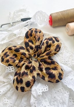 Leopard Print Oversize Flower Scrunchie