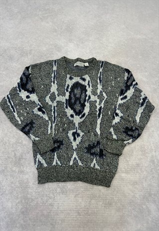 VINTAGE KNITTED JUMPER ABSTRACT PATTERNED KNIT SWEATER