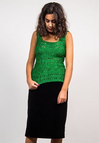 VINTAGE 90'S GREEN SPARKLY CUTE VEST TOP