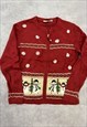 VINTAGE KNITTED CARDIGAN EMBROIDERED SNOWMAN PATTERNED KNIT