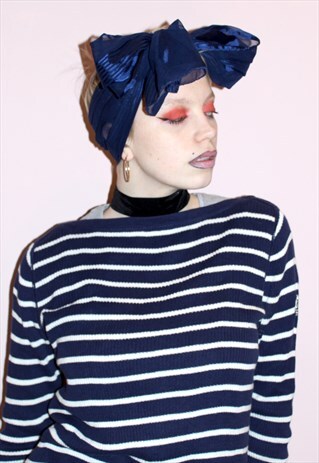 90S VINTAGE BLUE STRIPED LONG SLEEVE TOP HIPSTER KNITTED