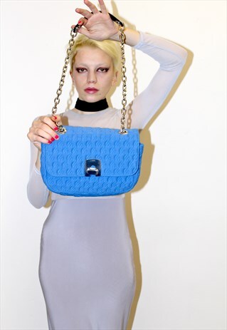 90S JAEGER VINTAGE BLUE CLASSIC JERSEY SHOULDER CHAIN BAG