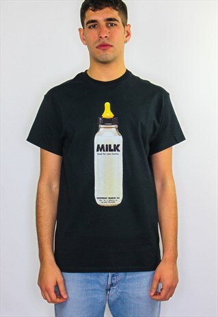 MILK RAVE GRAPHIC PRINT 90S RAVE, FESTIVAL T-SHIRT IN BLACK
