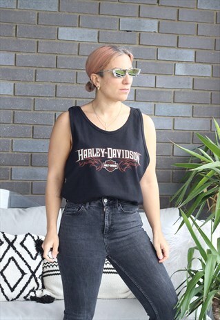 VINTAGE Y2K HARLEY DAVIDSON BLACK FLORIDA VEST