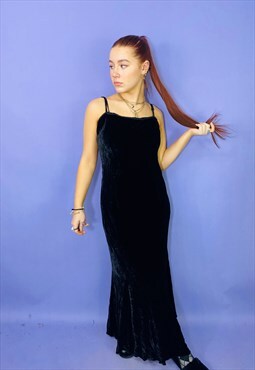 Vintage 90s Black Velvet Maxi Dress