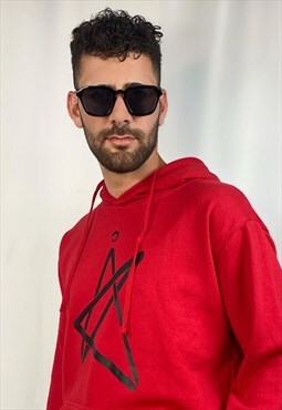 Oversized red festival hoodie with graffiti star