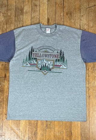 VINTAGE JERZEES GREY PRINT T - SHIRT