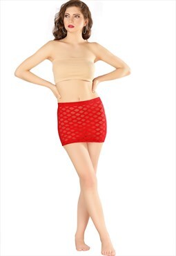 Red Lycra Lace Tight Short Mini Party Bodycon Sheer Skirt