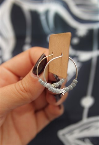 GREY BEAD & STAR HOOPS