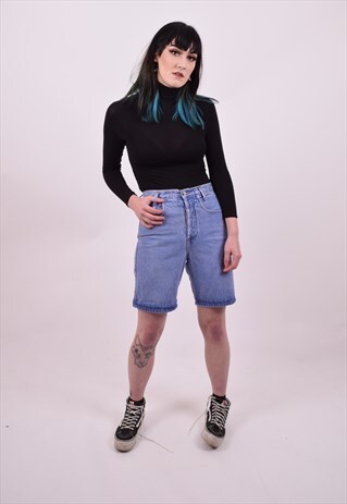 VINTAGE 80'S BLUE HIGH WAISTED SHORTS SIZE 10 TO SMALL 12