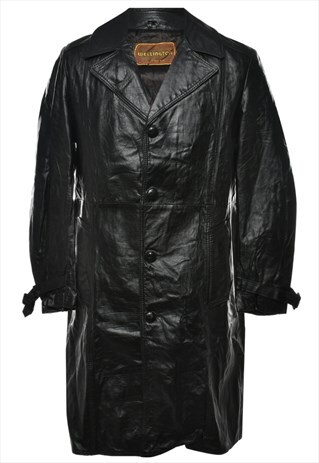 VINTAGE LONG BLACK LEATHER JACKET - L