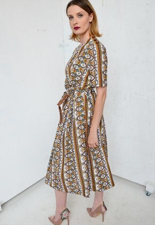 VINTAGE 80S BROWN BOHO DRESS
