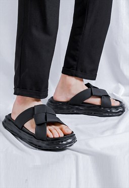 Chunky sole sliders high fashion platform sandals in black