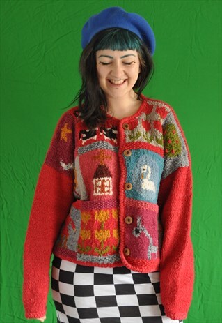 VINTAGE HAND KNITTED PATCHWORK ANIMAL CARDIGAN