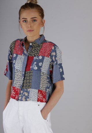 VINTAGE REWORKED CROPPED PATTERNED SHIRT Z266