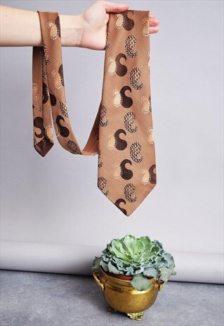 VINTAGE 70'S RETRO PASTEL PAISLEY SHIMMER WOVEN TAPESTRY TIE