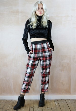 WHITE PLAID PEG TROUSERS