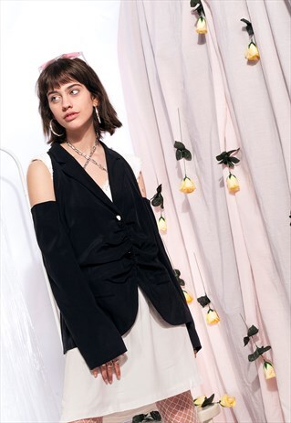 VINTAGE COLD SHOULDER BLAZER 90S CUT OUT BLACK JACKET