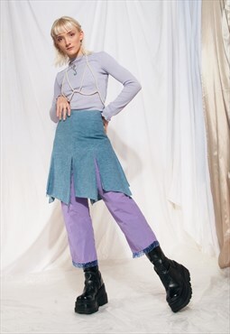 Vintage denim skirt 90s weird petal high-waisted blue mini
