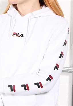 Vintage Fila Hoodie in White Pullover Sports Jumper XS
