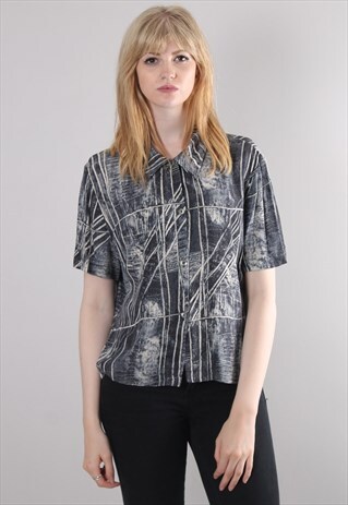 VINTAGE 90S PATTERNED SHORT SLEEVE SHIRT BLOUSE TOP