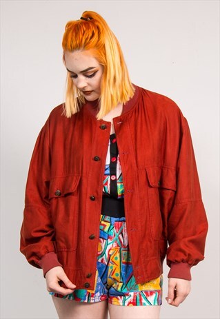 VINTAGE 90'S ORANGE SILKY STYLE BOMBER JACKET