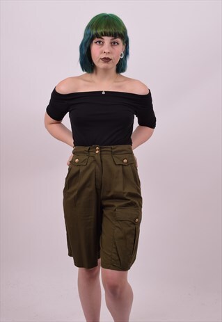 VINTAGE 80'S HIGH WAIST KHAKI GREEN SHORTS SIZE 6