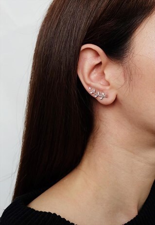 CZ LEAF STERLING SILVER EARRING