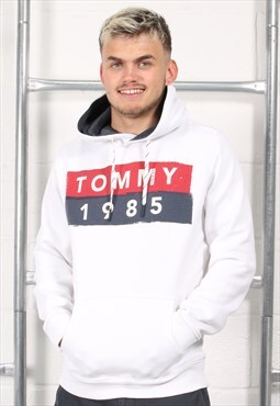 Vintage Tommy Hilfiger Hoodie White Pullover Jumper Medium