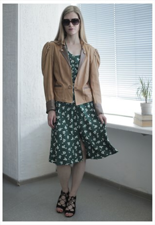 VINTAGE 70'S BROWN LEATHER PUFF SLEEVES JACKET