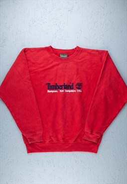 90s Timberland Red Embroidered Spell Out Sweatshirt - B2379