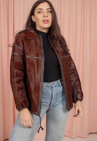VINTAGE 70S PONY SKIN LEATHER JACKET IN BROWN