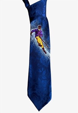 Vintage 80s Dimoda Skiing Print Navy Tie