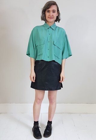 VINTAGE 80'S PEPPERMINT GREEN SILK CROPPED SHIRT