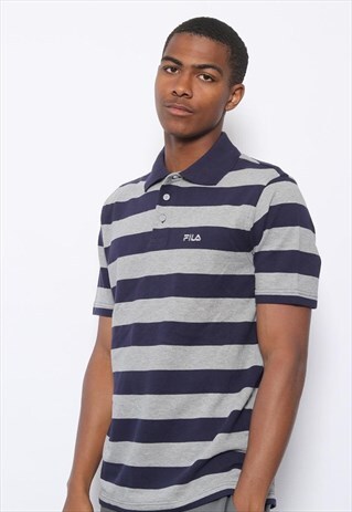 VINTAGE FILA STRIPED POLO SHIRT BLUE GREY