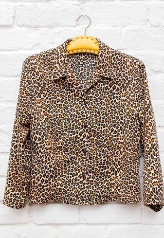 VINTAGE LEOPARD PRINT CROPPED BUTTON BLOUSE