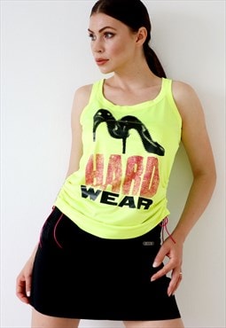 MISS SIXTY Y2k Graphic Sleeveless Top Ruched Neon Yellow